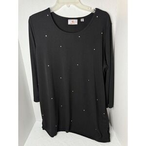 Quacker‎ Factory Rhinestone Embellished Top 3/4 Sleeve Tunic Black L
